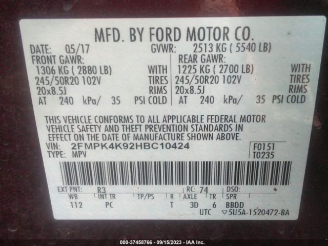 2FMPK4K92HBC10424 Ford Edge Titanium