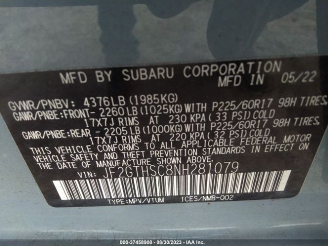 JF2GTHSC8NH281079 Subaru Crosstrek Sport