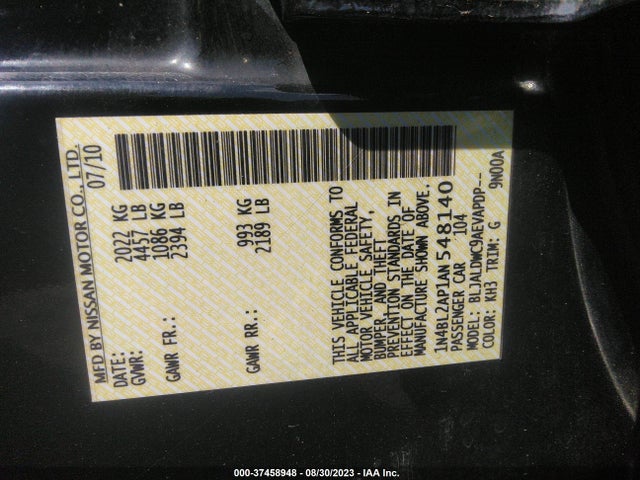 2010 NISSAN ALTIMA 3.5 SR VIN: 1N4BL2AP1AN548140