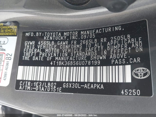 2006 TOYOTA AVALON XL/TOURING/XLS/LIMITED VIN: 4T1BK36B56U078199