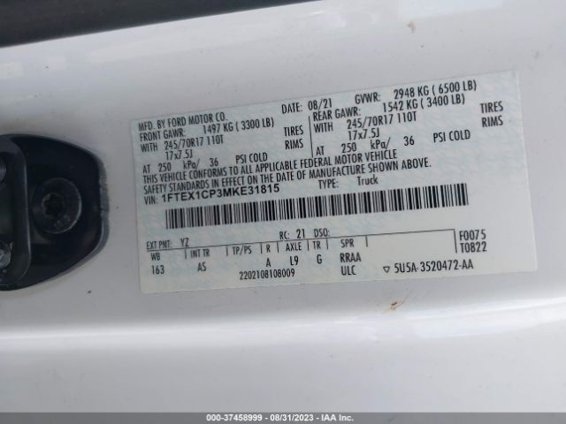 1FTEX1CP3MKE31815 Ford F-150 Xl/xlt/lariat