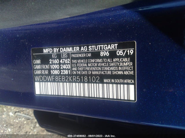 2019 MERCEDES-BENZ C 300 4MATIC VIN: WDDWF8EB2KR518102