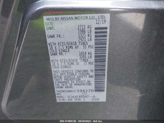 5N1DR2ANXLC594270 Nissan Pathfinder S