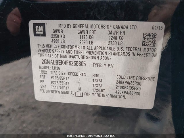 Chevrolet EQUINOX LT 2015 2GNALBEK4F6265805 Image 9