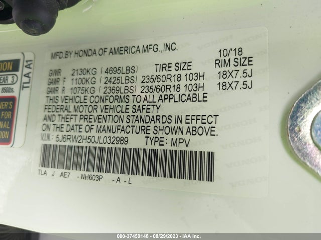 Honda CR-V EX 2018 5J6RW2H50JL032989 Image 9