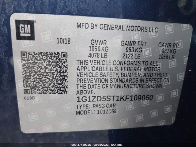 Chevrolet MALIBU LT 2019 1G1ZD5ST1KF109060 Image 9