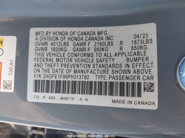 2HGFE1F96PH313780 Honda Civic Sedan Touring