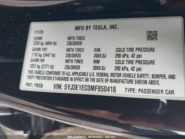 2021 Tesla 3, VIN: 5YJ3E1EC0MF850418