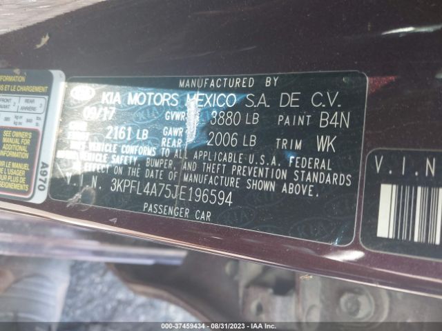 3KPFL4A75JE196594 KIA FORTE LX