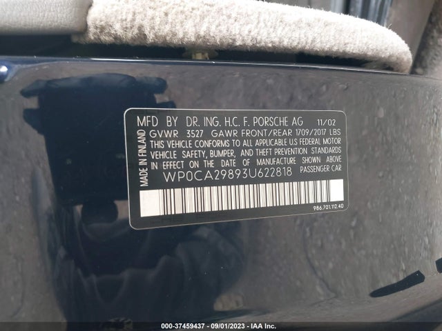 2003 PORSCHE BOXSTER WP0CA29893U622818 Photo 8