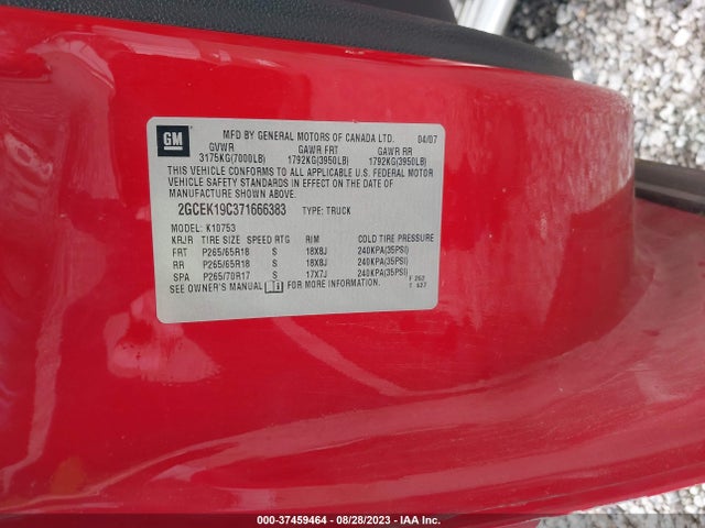 2007 CHEVROLET SILVERADO 1500 LT W/1LT VIN: 2GCEK19C371666383