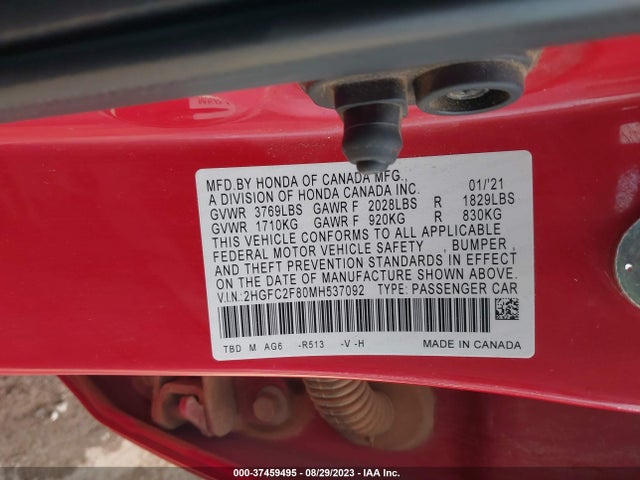 Honda Civic Sport 2021 2HGFC2F80MH537092 Image 9
