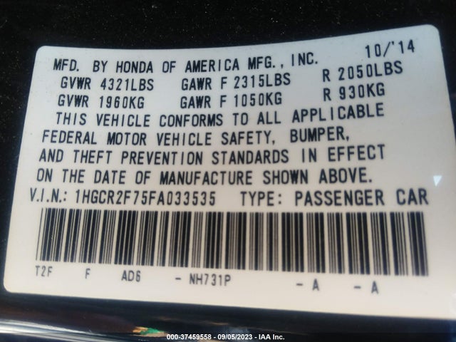 Honda Accord Sedan Ex 2015 1HGCR2F75FA033535 Image 16