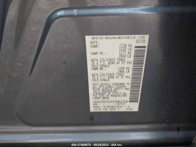 5N1AZ2DJ1LN146256 Nissan Murano Platinum