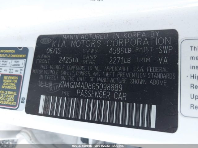 KNAGN4AD8G5098889 KIA Optima Hybrid Ex