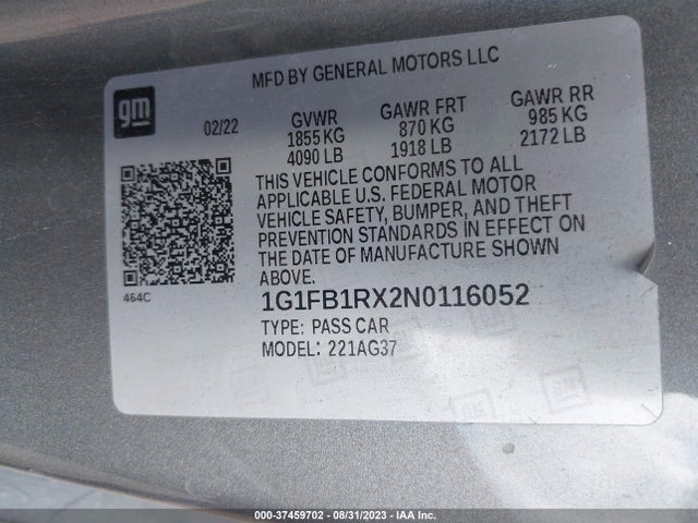 Chevrolet Camaro 1lt 2022 1G1FB1RX2N0116052 Image 9