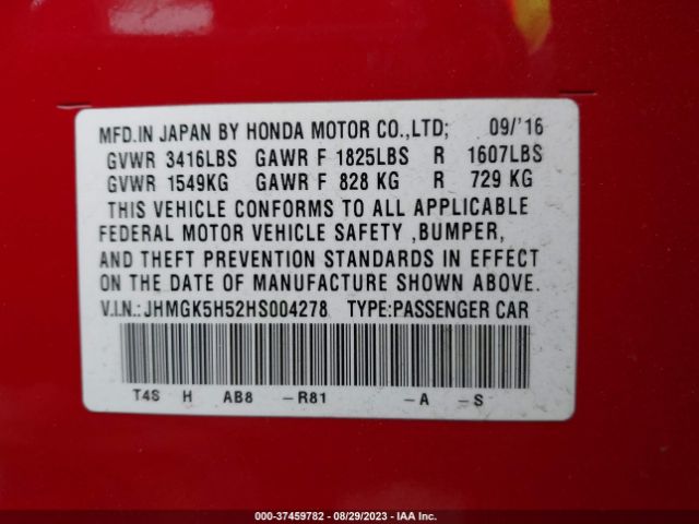 JHMGK5H52HS004278 Honda FIT LX