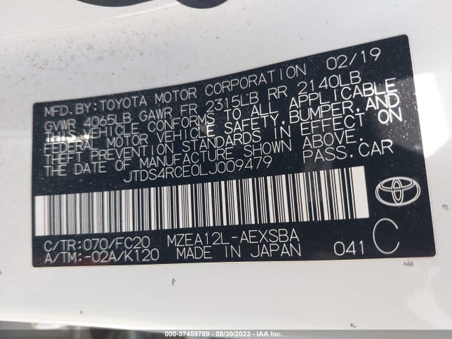 2020 TOYOTA COROLLA SE/NIGHTSHADE VIN: JTDS4RCE0LJ009479