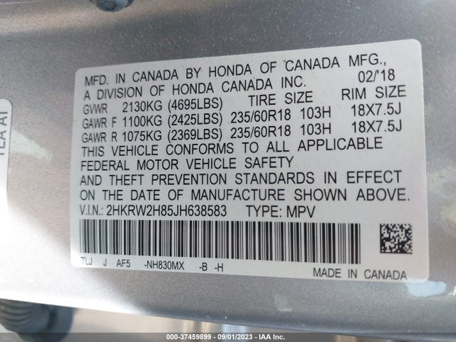 Honda Cr-v Ex-l 2018 2HKRW2H85JH638583 Image 9
