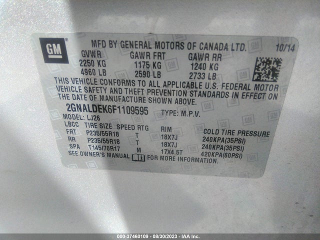 Chevrolet Equinox Ltz 2015 2GNALDEK6F1109595 Image 9