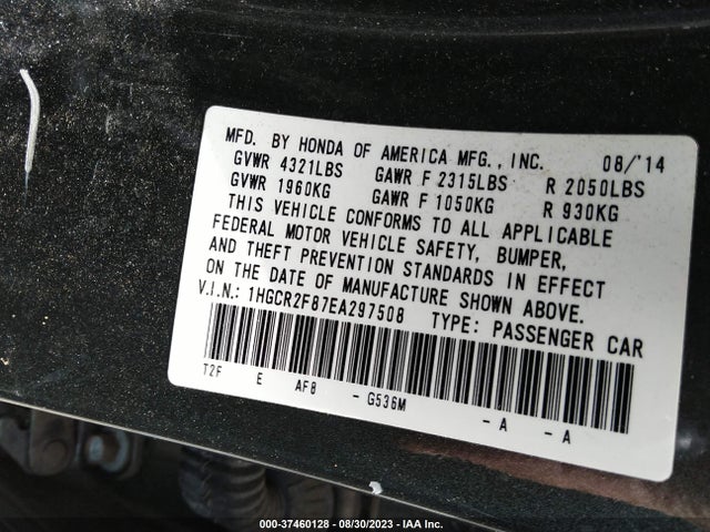 Honda Accord Sedan Ex-l 2014 1HGCR2F87EA297508 Image 9