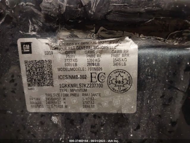 1GKKNRLS7KZ237700 GMC ACADIA SLE