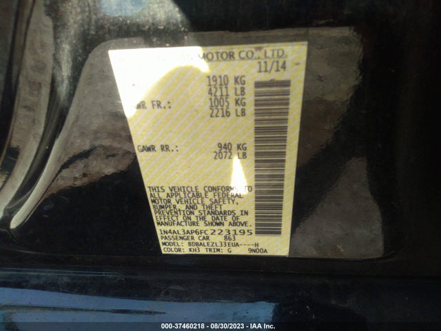 Aukcja sprzedaży 2015 Nissan Altima 2.5 S, vin: 1N4AL3AP6FC223195, numer aukcji: 37460218