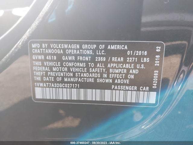 1VWAT7A32GC027171 Volkswagen Passat 1.8t S