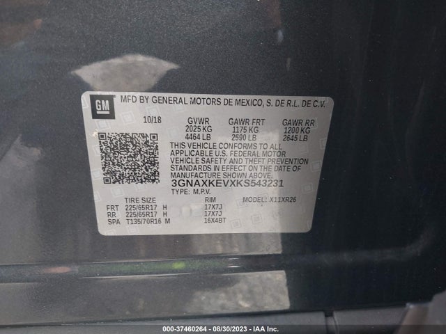 Chevrolet EQUINOX LT 2019 3GNAXKEVXKS543231 Image 9