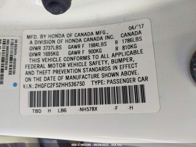 Honda Civic Sedan Lx 2017 2HGFC2F52HH536750 Image 9