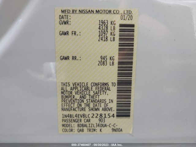 1N4BL4EV8LC228154 Nissan Altima 2.5 Sl