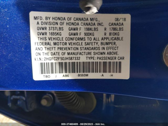 2HGFC2F50JH587332 Honda Civic Sedan Lx