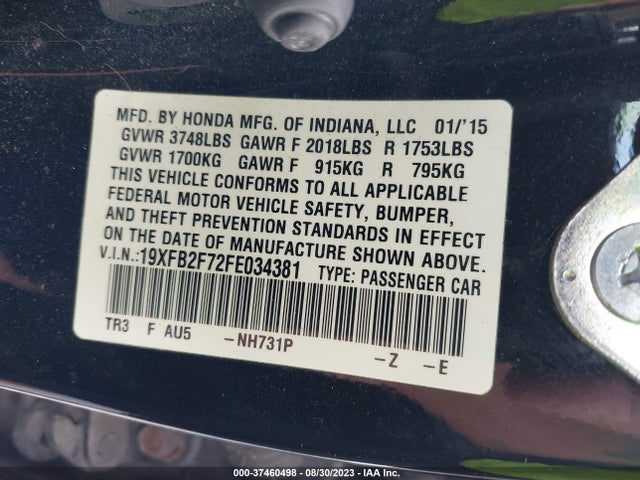 Honda Civic Sedan Se 2015 19XFB2F72FE034381 Image 9