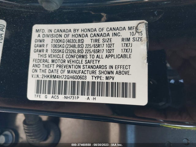 Honda Cr-v Ex-l 2016 2HKRM4H72GH600603 Image 9