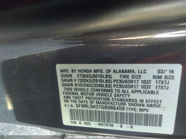 Honda ODYSSEY SE 2016 5FNRL5H37GB086459 Image 15