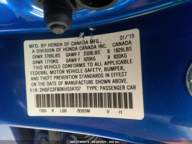 2HGFC2F80KH534707 Honda Civic Sedan Sport