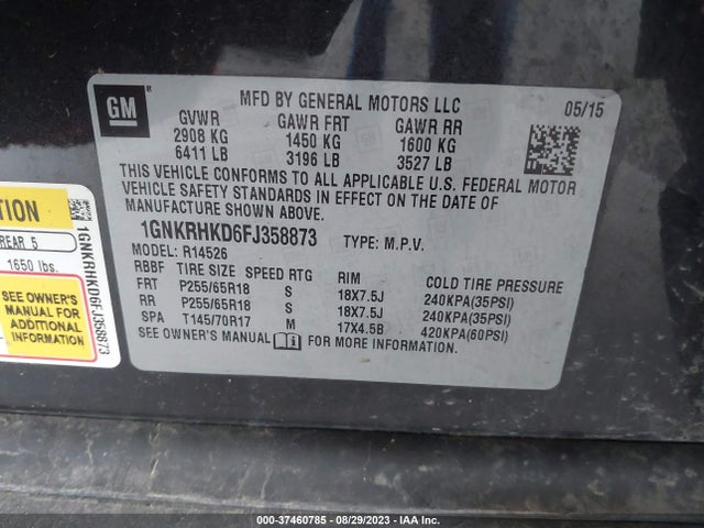 Chevrolet Traverse Lt 2015 1GNKRHKD6FJ358873 Image 9