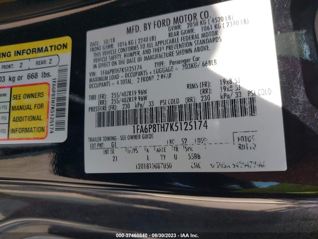 2019 FORD MUSTANG ECOBOOST VIN: 1FA6P8TH7K5125174