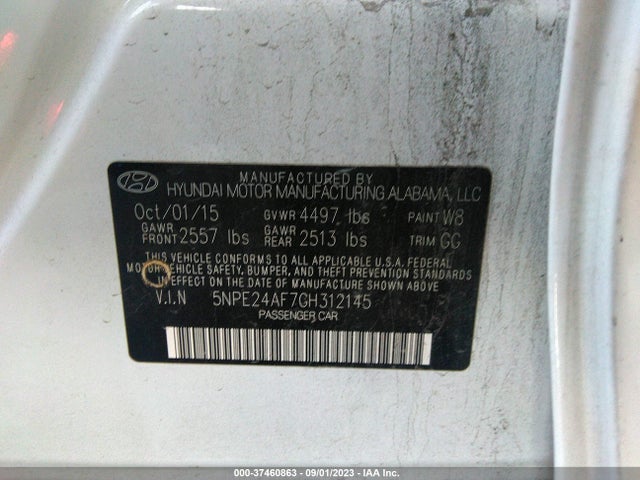 2016 HYUNDAI SONATA 2.4L SE VIN: 5NPE24AF7GH312145