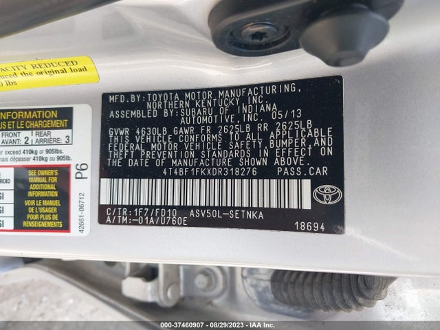 2013 TOYOTA CAMRY L/LE/SE/XLE VIN: 4T4BF1FKXDR318276