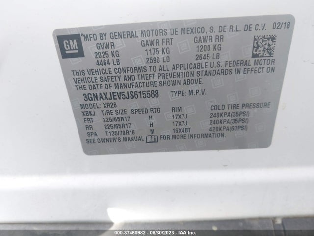 Chevrolet EQUINOX LT 2018 3GNAXJEV5JS615588 Image 9