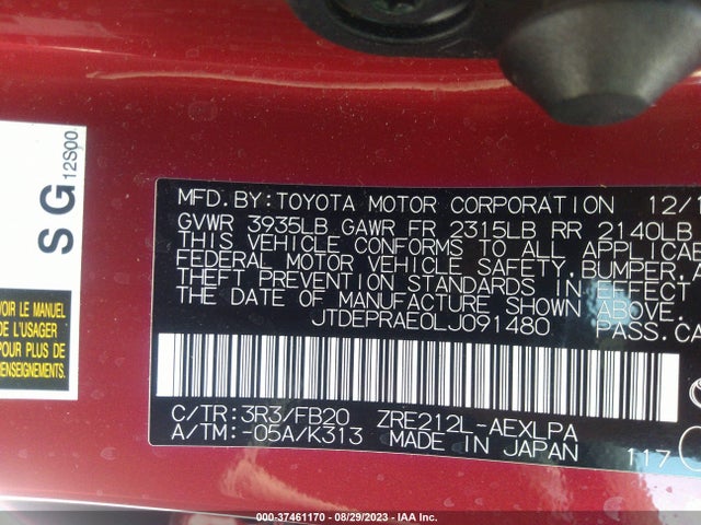 Toyota COROLLA LE 2020 JTDEPRAE0LJ091480 Image 9