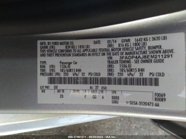 3FADP4AJ8EM211291 Ford FIESTA S