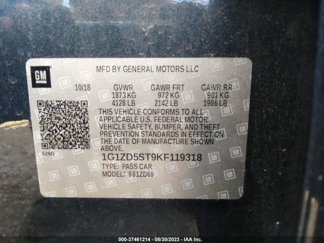Chevrolet MALIBU LT 2019 1G1ZD5ST9KF119318 Image 9