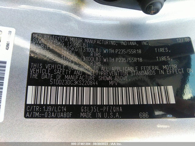 Toyota SIENNA XLE 2019 5TDDZ3DC3KS220844 Image 9