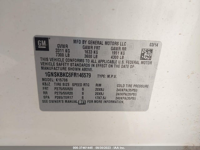 Chevrolet Tahoe Lt 2015 1GNSKBKC6FR146579 Image 9