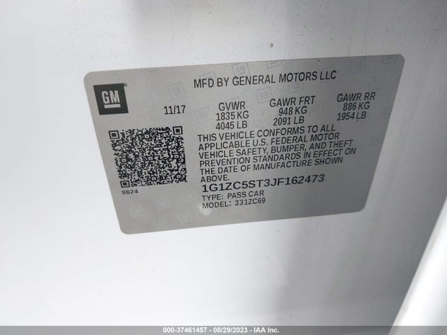 2018 CHEVROLET MALIBU LS VIN: 1G1ZC5ST3JF162473