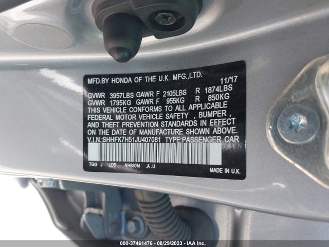 Honda Civic Hatchback Ex 2018 SHHFK7H51JU407081 Image 16