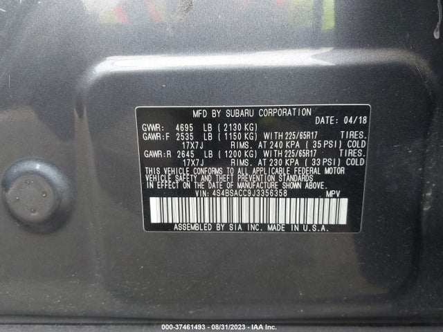 Subaru Outback Premium 2018 4S4BSACC9J3356358 Image 9