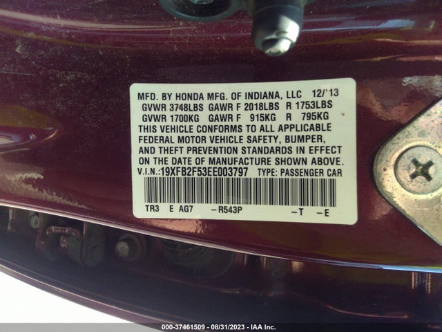 Honda Civic Sedan Lx 2014 19XFB2F53EE003797 Image 9